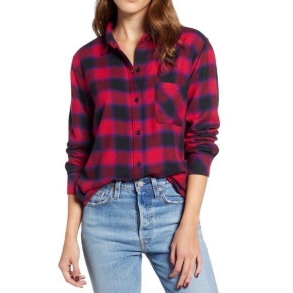 Rails Tops - Rails Womens Shirt Plaid Size S Milo Black Cherry Violet Long Sleeve Casual Top